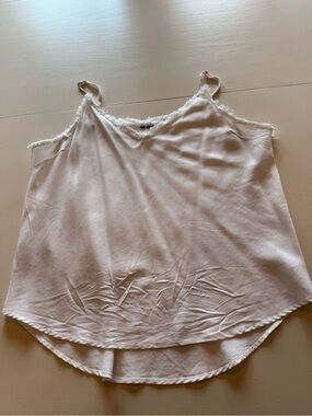 Silky Fray Trim White Camisole Tank Top